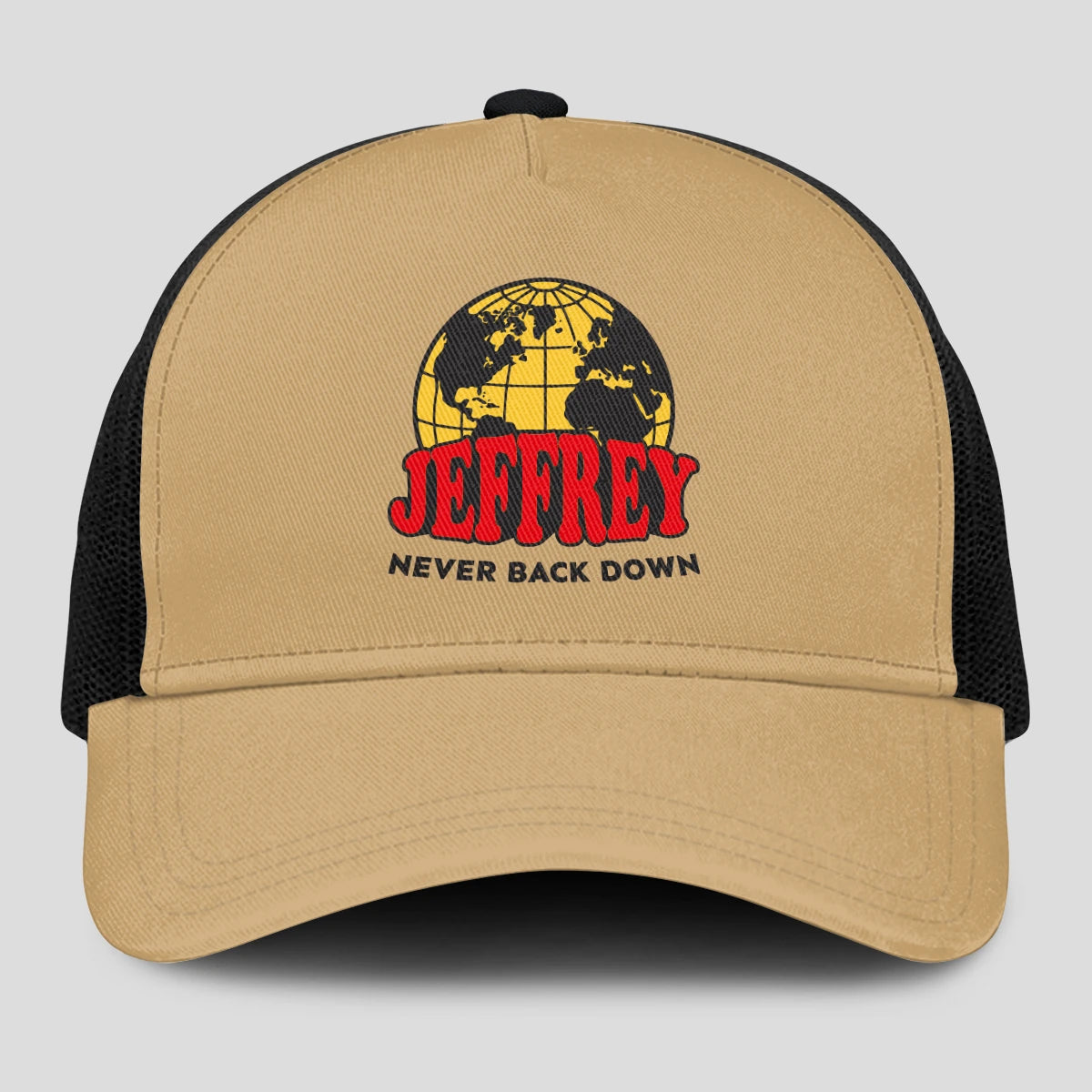 Never Back Down World Logo Khaki Mesh Cap JEFFREY 13K1 C212PF