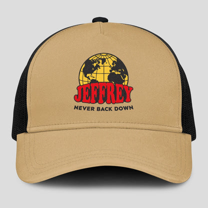 Never Back Down World Logo Khaki Mesh Cap JEFFREY 13K1 C212PF