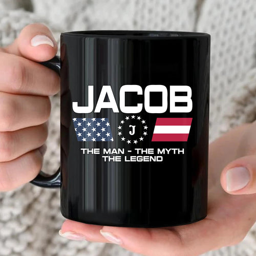 The Man The Myth The Legend Us Flag Mug JACOB 13K1 MG23