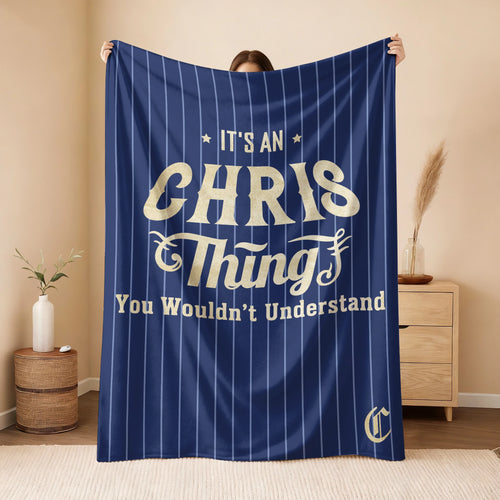 Your Name Thing Striped Blue Fleece Blanket CHRIS 13K1 BK23