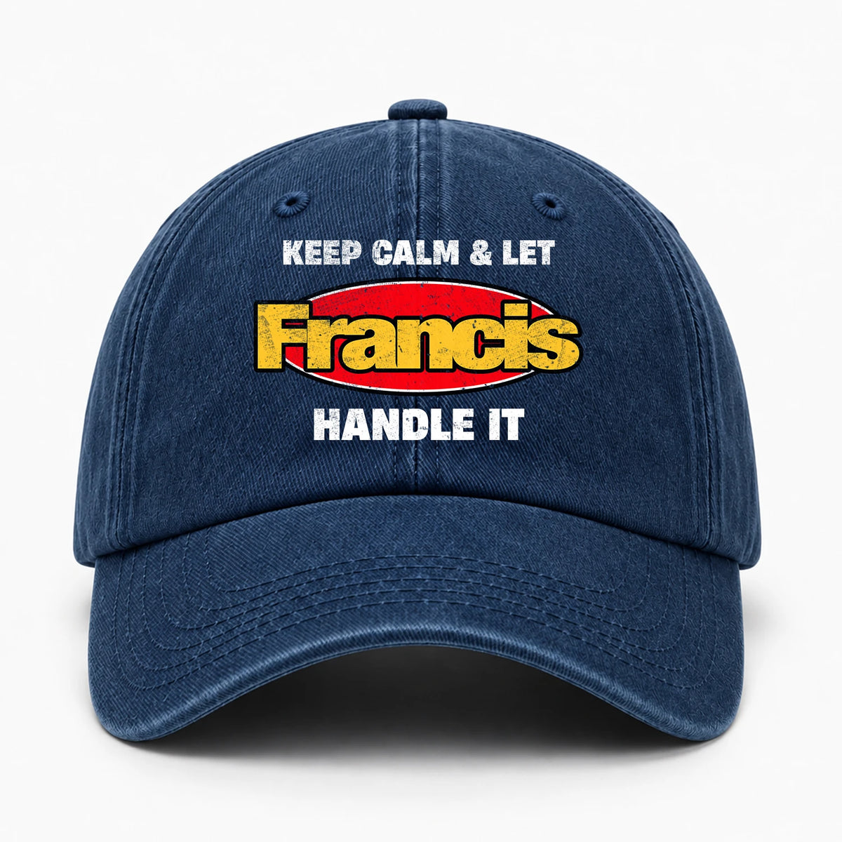 Keep Calm & Let Your Name Handle It Yellow And Red Logo Washed Cap FRANCIS 13K1 C172PF