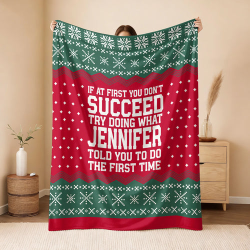 If At First You Don’t Succeed Red Green Christmas Fleece Blanket JENNIFER 13K1 BK28