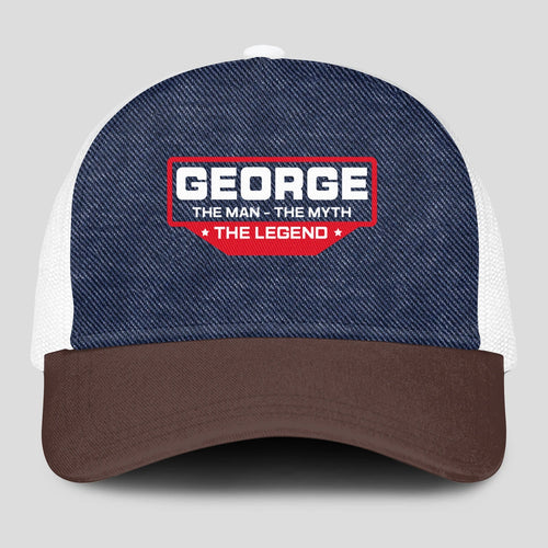 The Man The Myth The Legend Navy Brown And White Mesh Cap GEORGE 13K1 C200PF