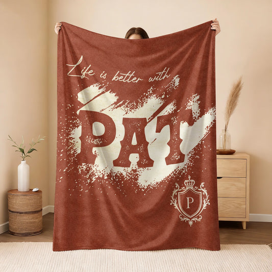 Life Is Better With Your Name Terracotta Cream Fleece Blanket PAT 13K1 BK30