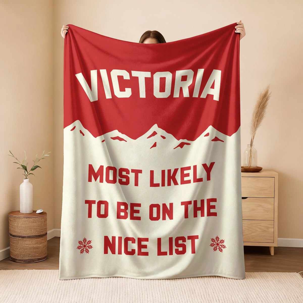 Most Likely on the Nice List Red Vintage Christmas Fleece Blanket VICTORIA 13K1 BK63