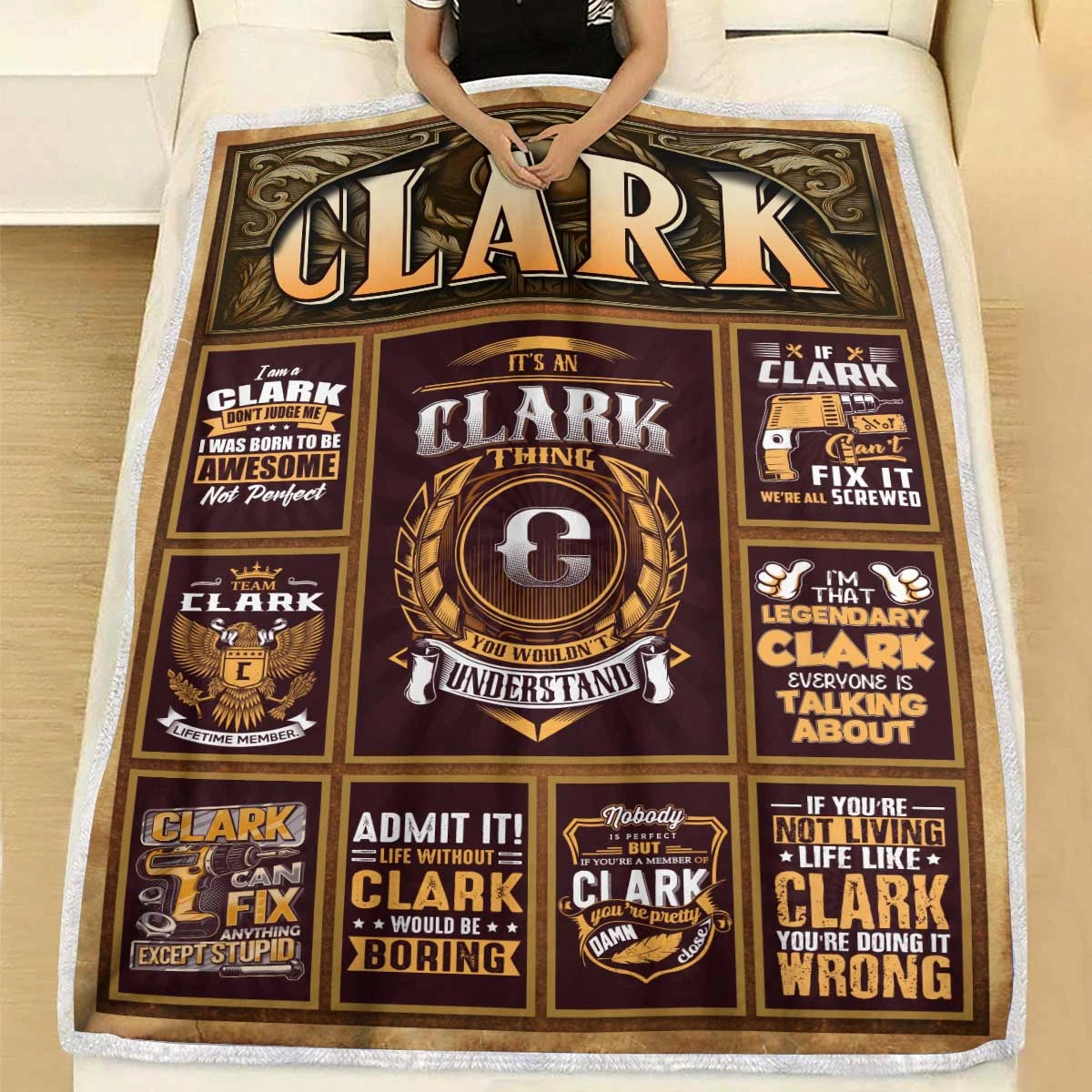 CLARK Personalized Blanket | Custom Name Cozy Throw Gift 13K1-BK4