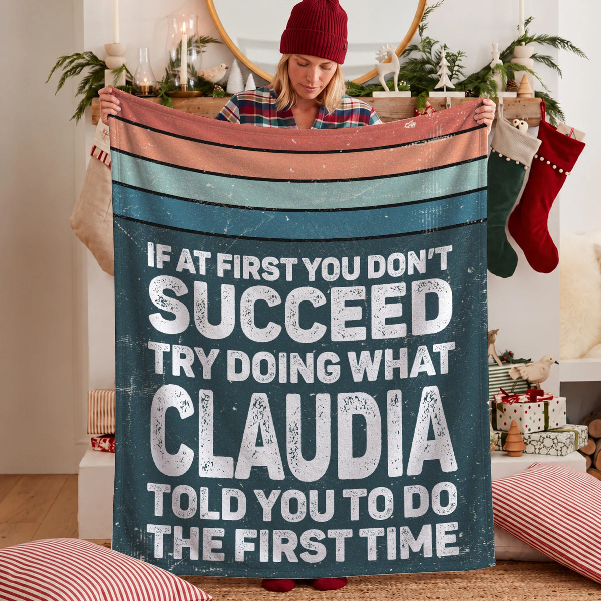 If At First You Don’t Succeed Retro Green Fleece Blanket CLAUDIA 13K1 BK29