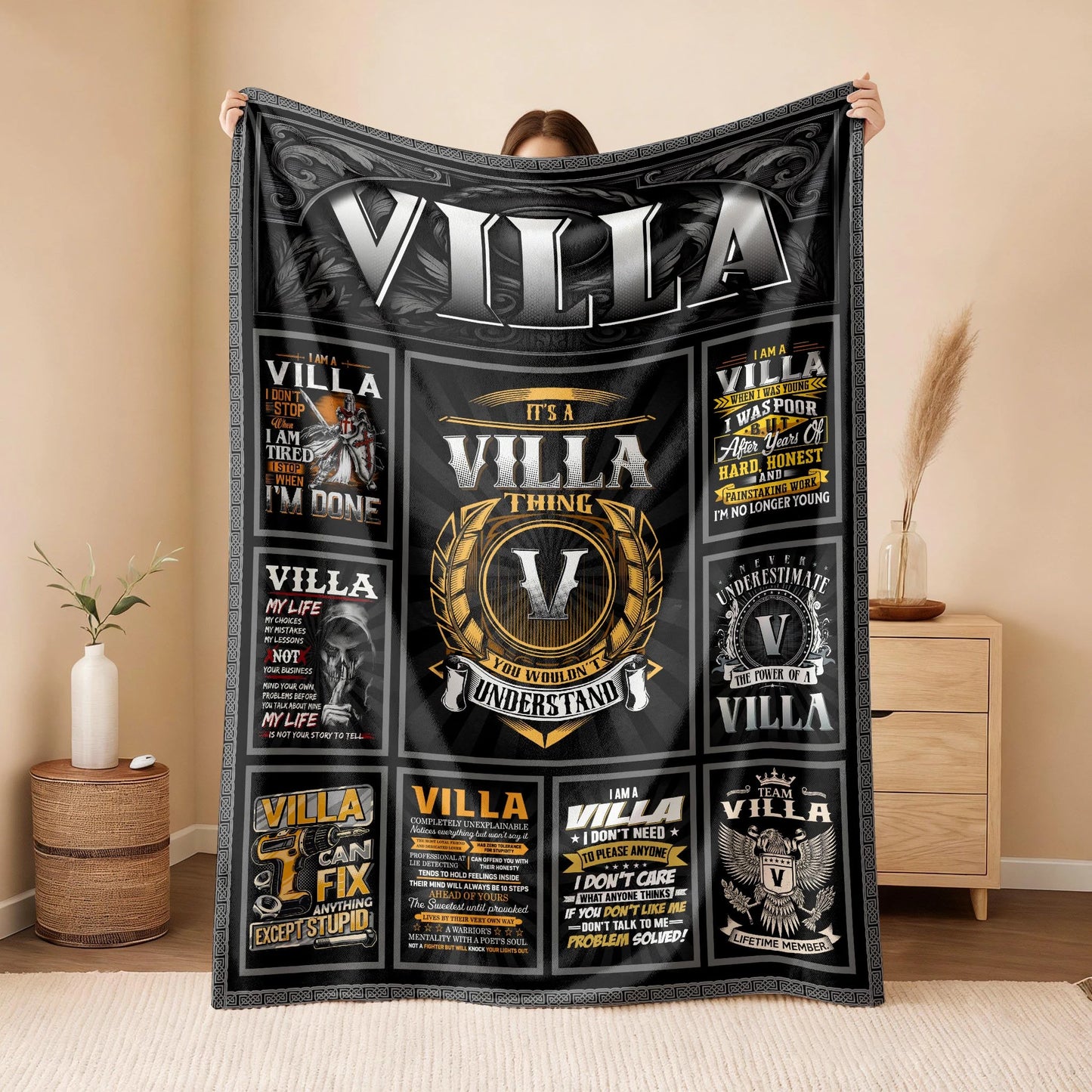 VILLA Personalized Blanket | Custom Name Cozy Throw Gift 13K4-BK2
