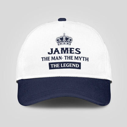 The Man The Myth The Legend King Crown Blue And White Cap JAMES 13K1 C147PF