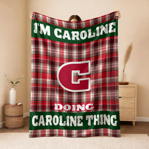 I'm Name Doing Name Things Red Plaid Fleece Blanket CAROLINE 13K1 BK49