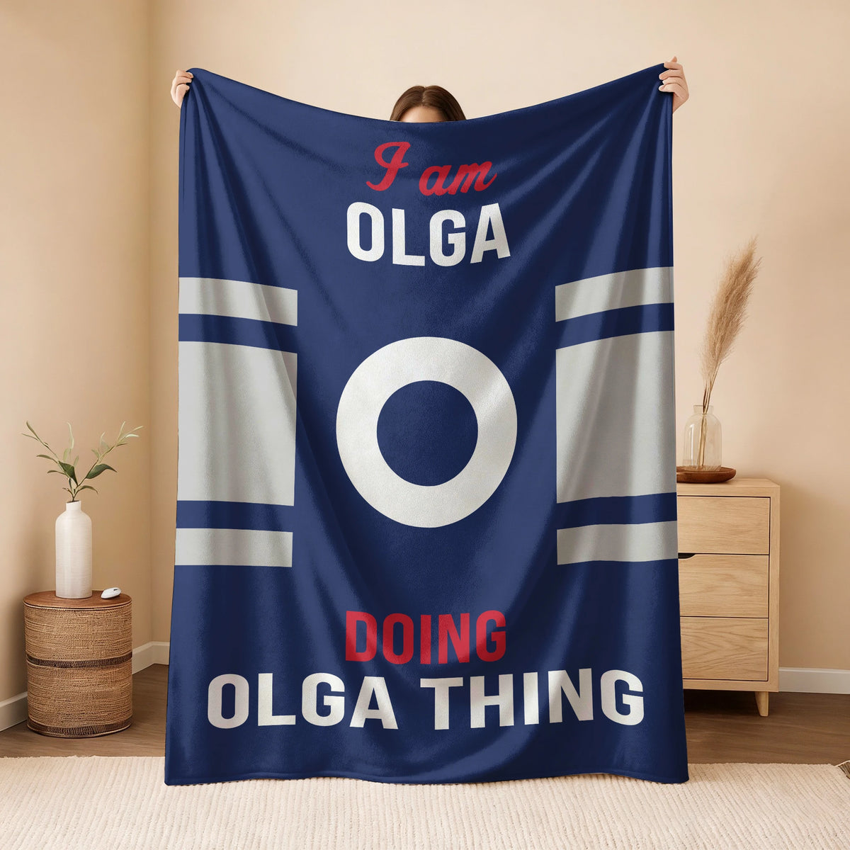 I'm Name Doing Name Things Navy Fleece Blanket OLGA 13K1 BK51