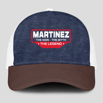 The Man The Myth The Legend Navy Brown And White Mesh Cap MARTINEZ 13K1 C200PF