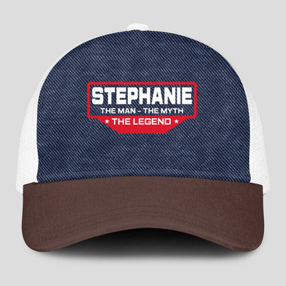 The Man The Myth The Legend Navy Brown And White Mesh Cap STEPHANIE 13K1 C200PF