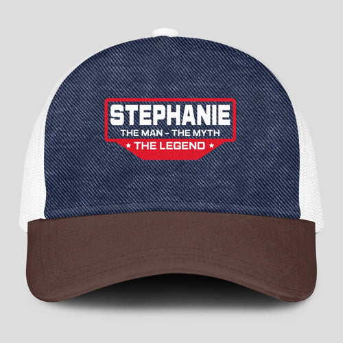 The Man The Myth The Legend Navy Brown And White Mesh Cap STEPHANIE 13K1 C200PF