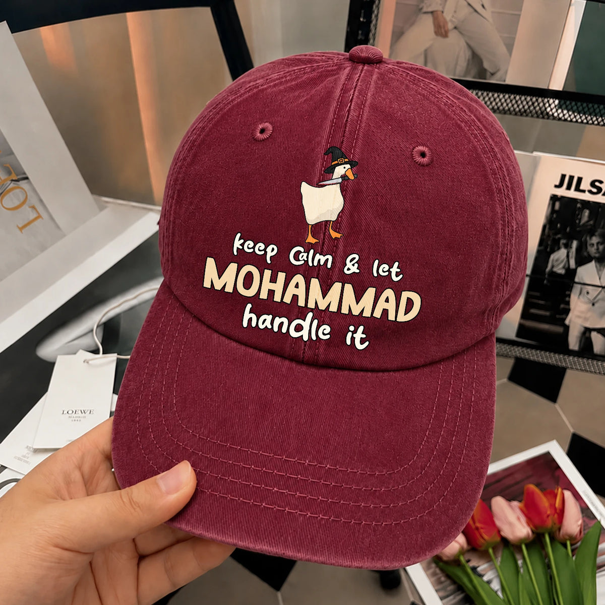 Keep Calm & Let Your Name Handle It Funny Witch Goose Washed Cap MOHAMMAD 13K1 C128PF