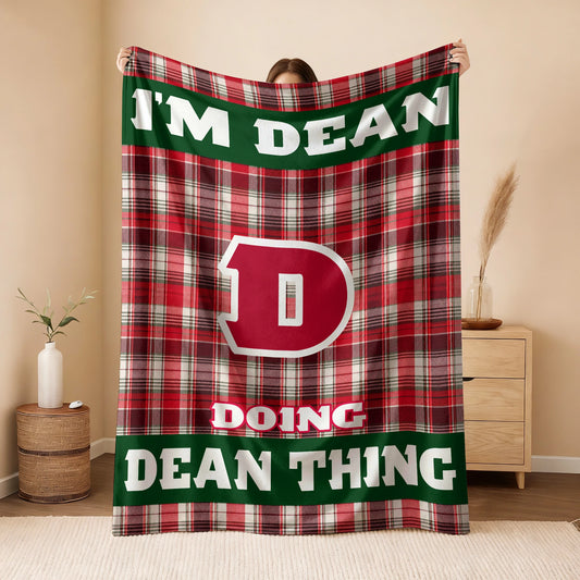 I'm Name Doing Name Things Red Plaid Fleece Blanket DEAN 13K1 BK49