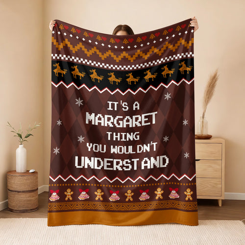 Your Name Thing Funny Deer Brown Christmas Fleece Blanket MARGARET 13K1 BK27