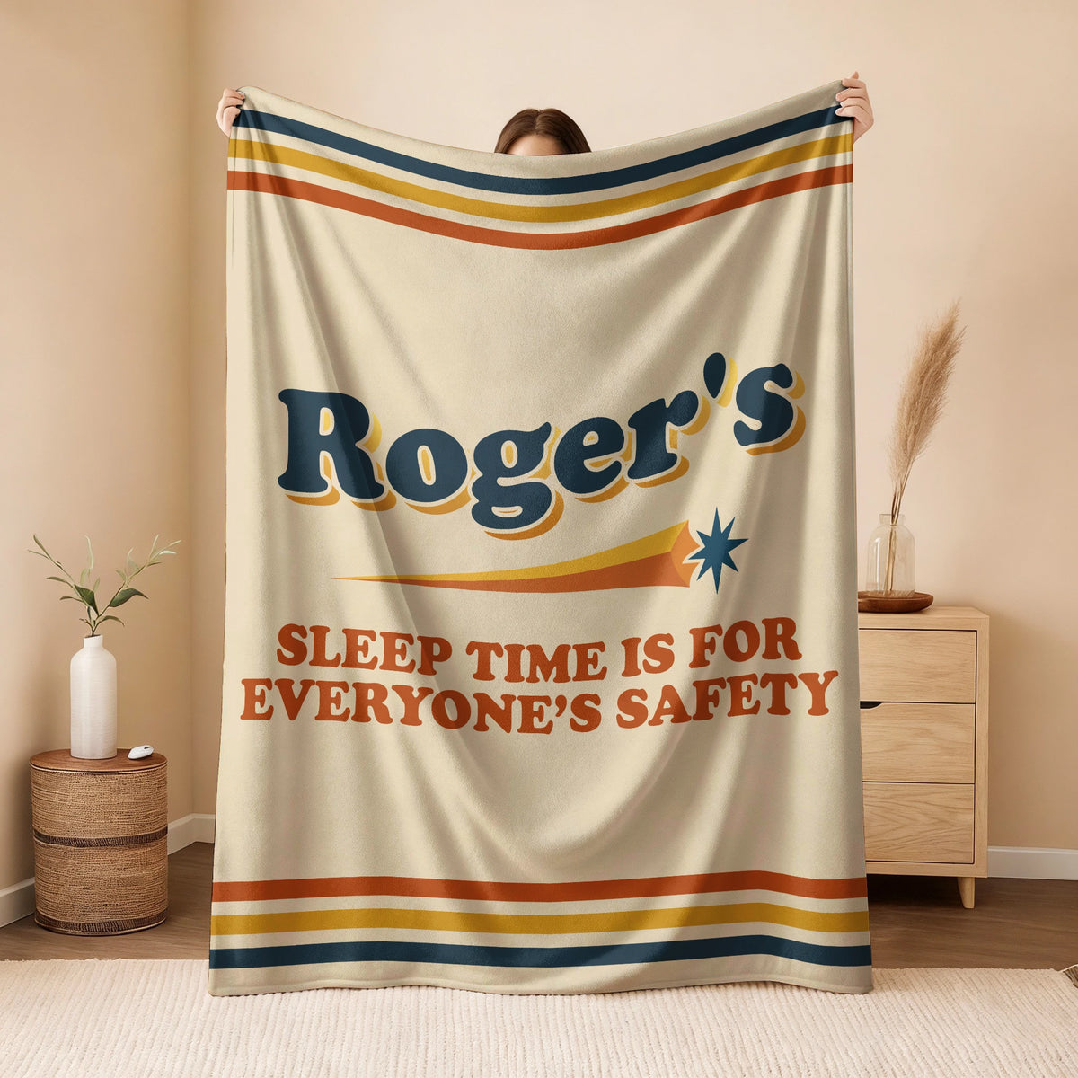 Your Name's Sleep Time Funny Retro Fleece Blanket ROGER 13K1 BK67