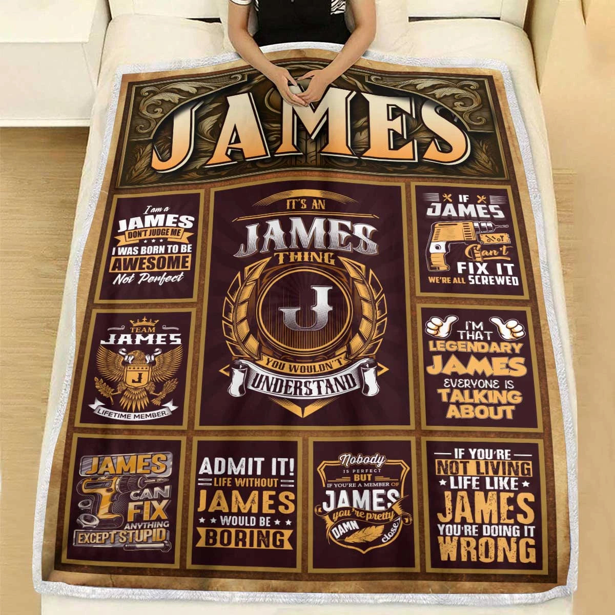 JAMES Personalized Blanket | Custom Name Cozy Throw Gift 13K1-BK4