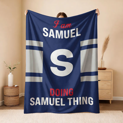 I'm Name Doing Name Things Navy Fleece Blanket SAMUEL 13K1 BK51