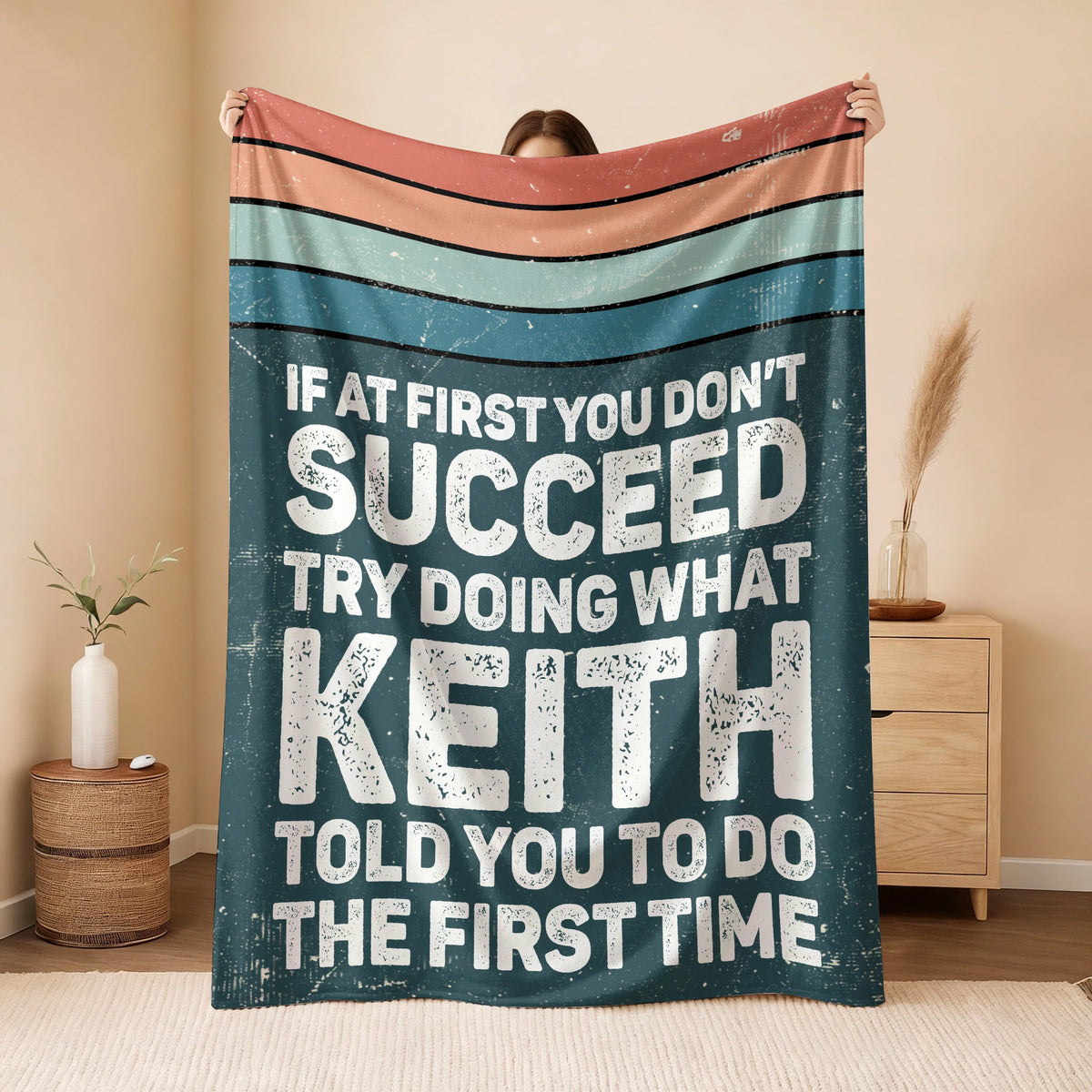 If At First You Don’t Succeed Retro Green Fleece Blanket KEITH 13K1 BK29