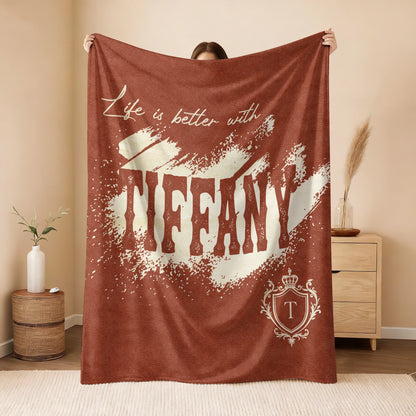 Life Is Better With Your Name Terracotta Cream Fleece Blanket TIFFANY 13K1 BK30