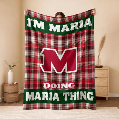 I'm Name Doing Name Things Red Plaid Fleece Blanket MARIA 13K1 BK49