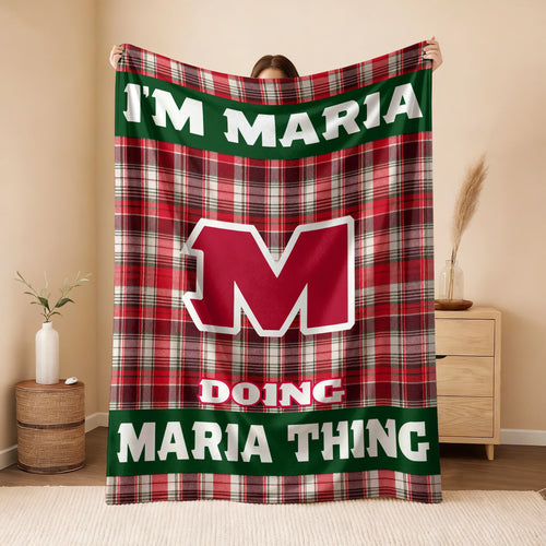 I'm Name Doing Name Things Red Plaid Fleece Blanket MARIA 13K1 BK49