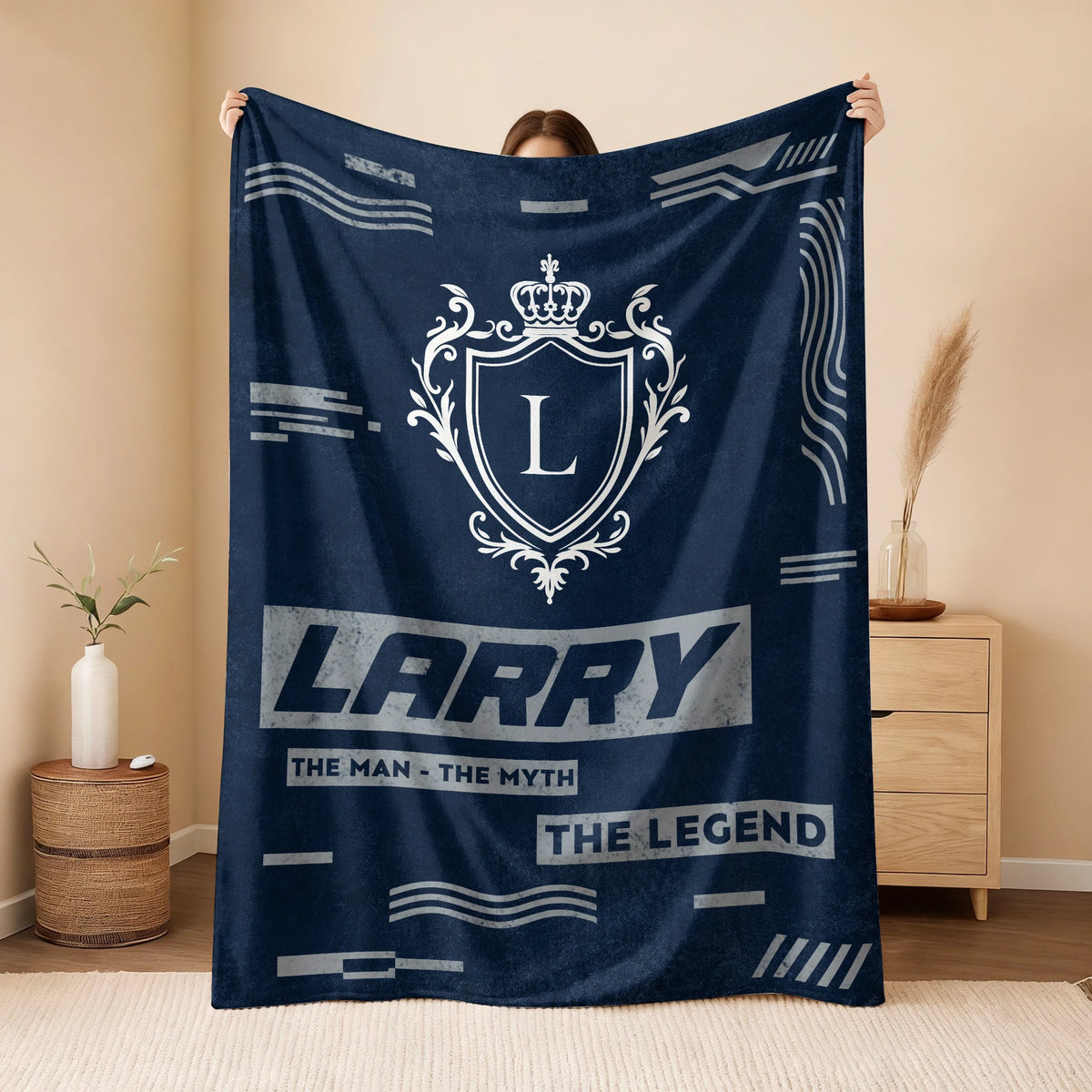 The Man The Myth The Legend Blue & Gray Fleece Blanket  LARRY 13K1 BK08