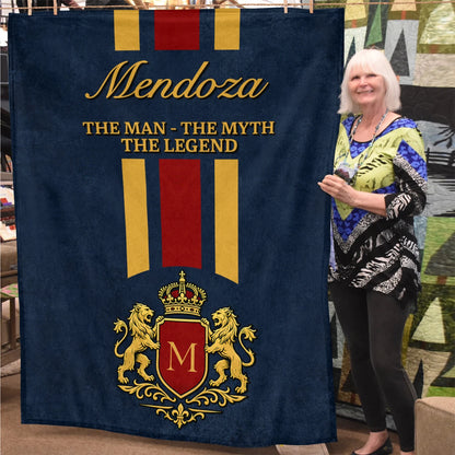 The Man The Myth The Legend Navy Striped Fleece Blanket MENDOZA 13K1 BK16
