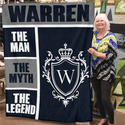The Man The Myth The Legend Navy Gray & Gold Fleece Blanket  WARREN 13K1 BK09