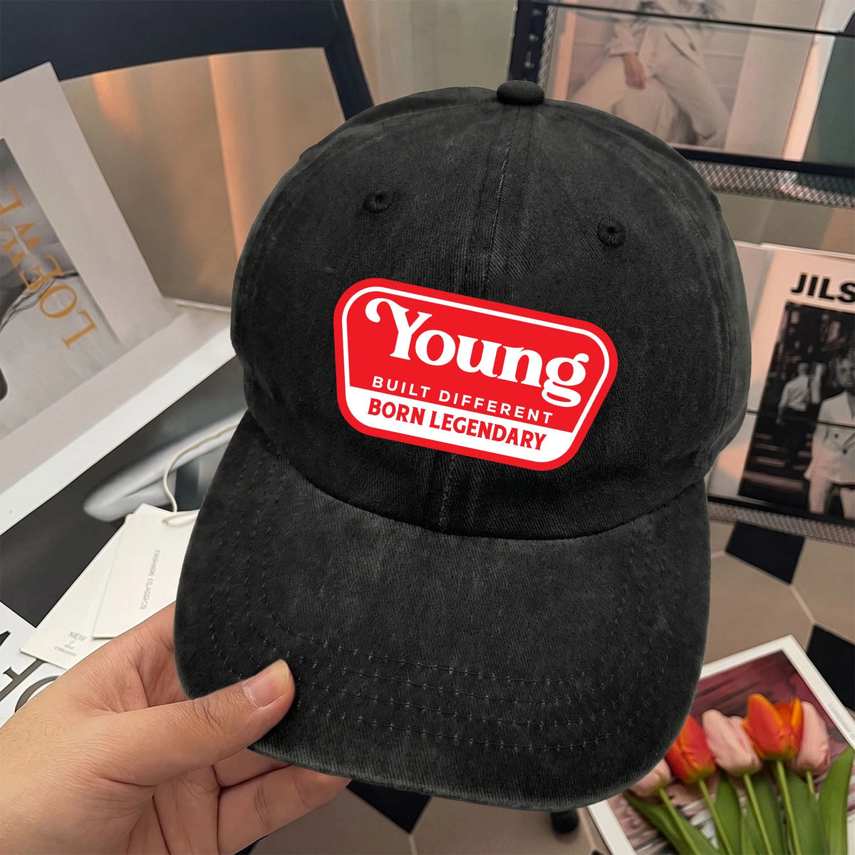 Built Different Born Legendary Red Logo Washed Cap YOUNG 13K1 C63PF
