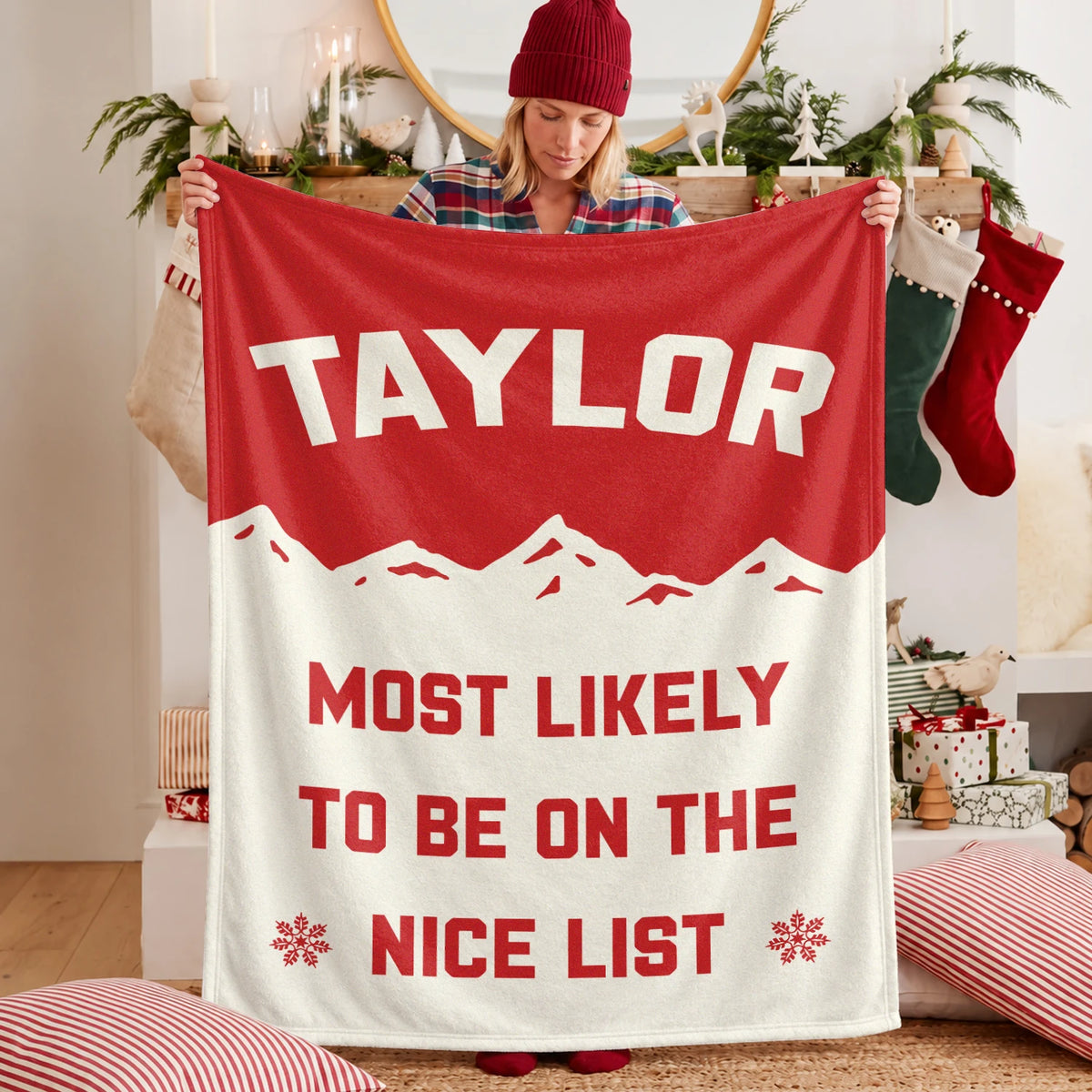 Most Likely on the Nice List Red Vintage Christmas Fleece Blanket TAYLOR 13K1 BK63
