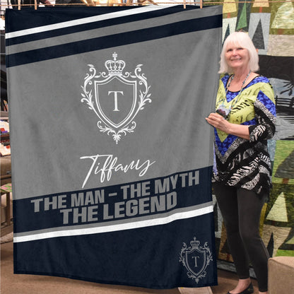 The Man The Myth The Legend Navy Gray Fleece Blanket TIFFANY 13K1 BK13