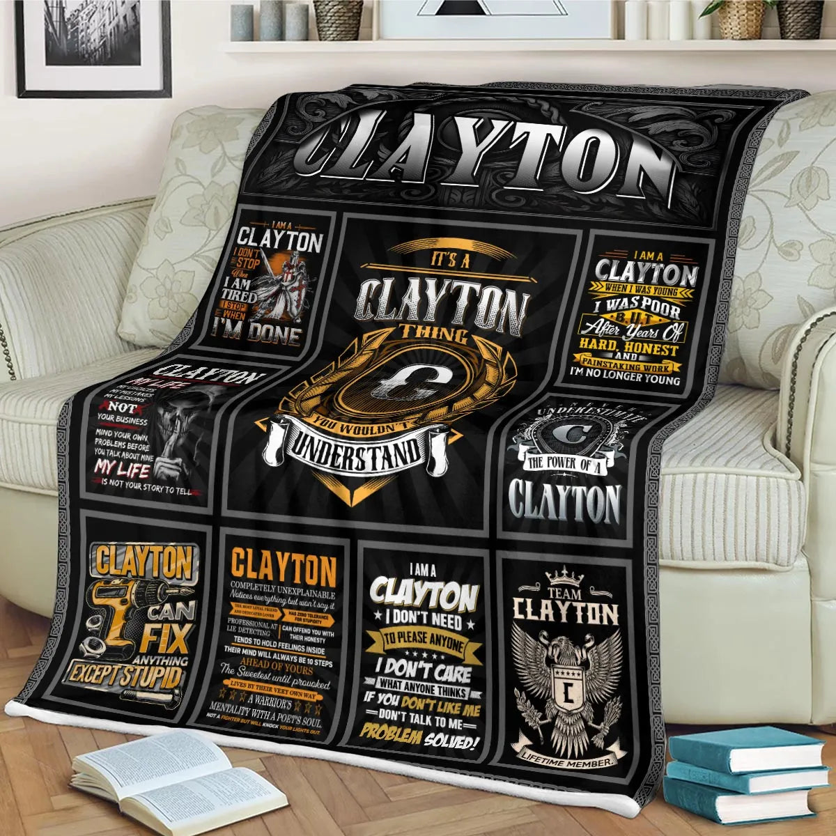 CLAYTON Personalized Blanket | Custom Name Cozy Throw Gift 13K2-BK2