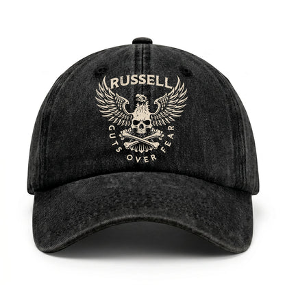 Your Name Guts Over Fear With Eagle And Skull Washed Cap RUSSELL 13K1 C75PF