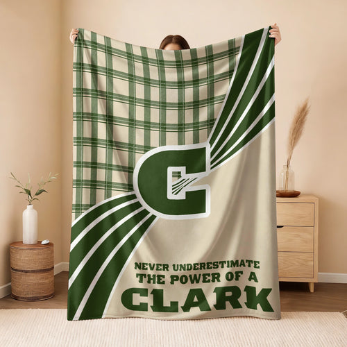 Never Underestimate Your Name Green & Cream Plaid Fleece Blanket CLARK 13K1 BK50
