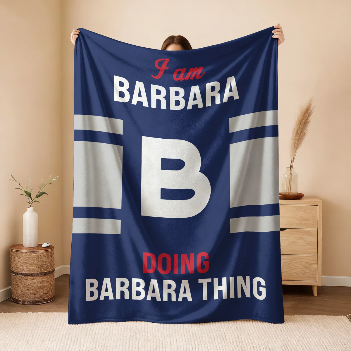 I'm Name Doing Name Things Navy Fleece Blanket BARBARA 13K1 BK51
