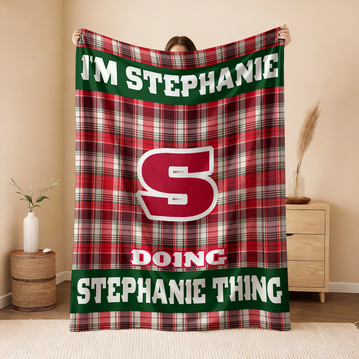 I'm Name Doing Name Things Red Plaid Fleece Blanket STEPHANIE 13K1 BK49