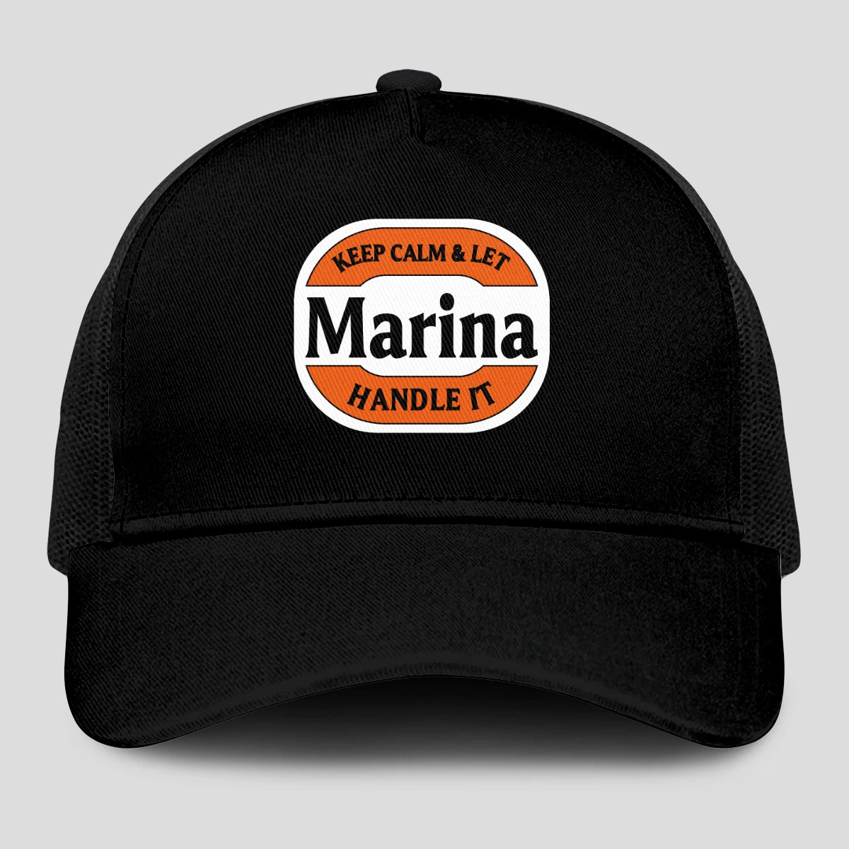 Keep Calm & Let Your Name Handle It Black Mesh Cap MARINA 13K1 C199PF