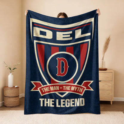 The Man The Myth The Legend Blue Burgundy Baseball Blanket DEL 13K1 BK18