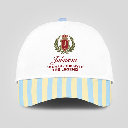The Man The Myth The Legend Blue And Yellow Striped Beach Cap JOHNSON 13K1 C118PF