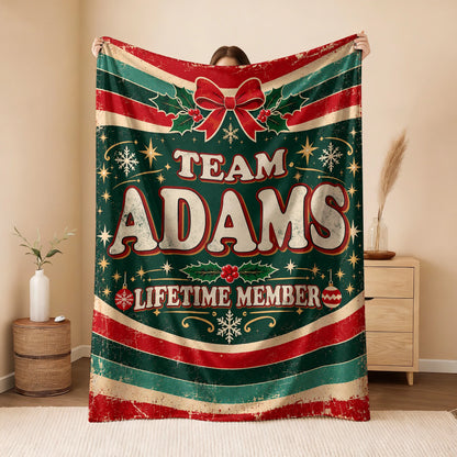 Team Your Name Lifetime Member Christmas Fleece Blanket ADAMS 13K1 BK52