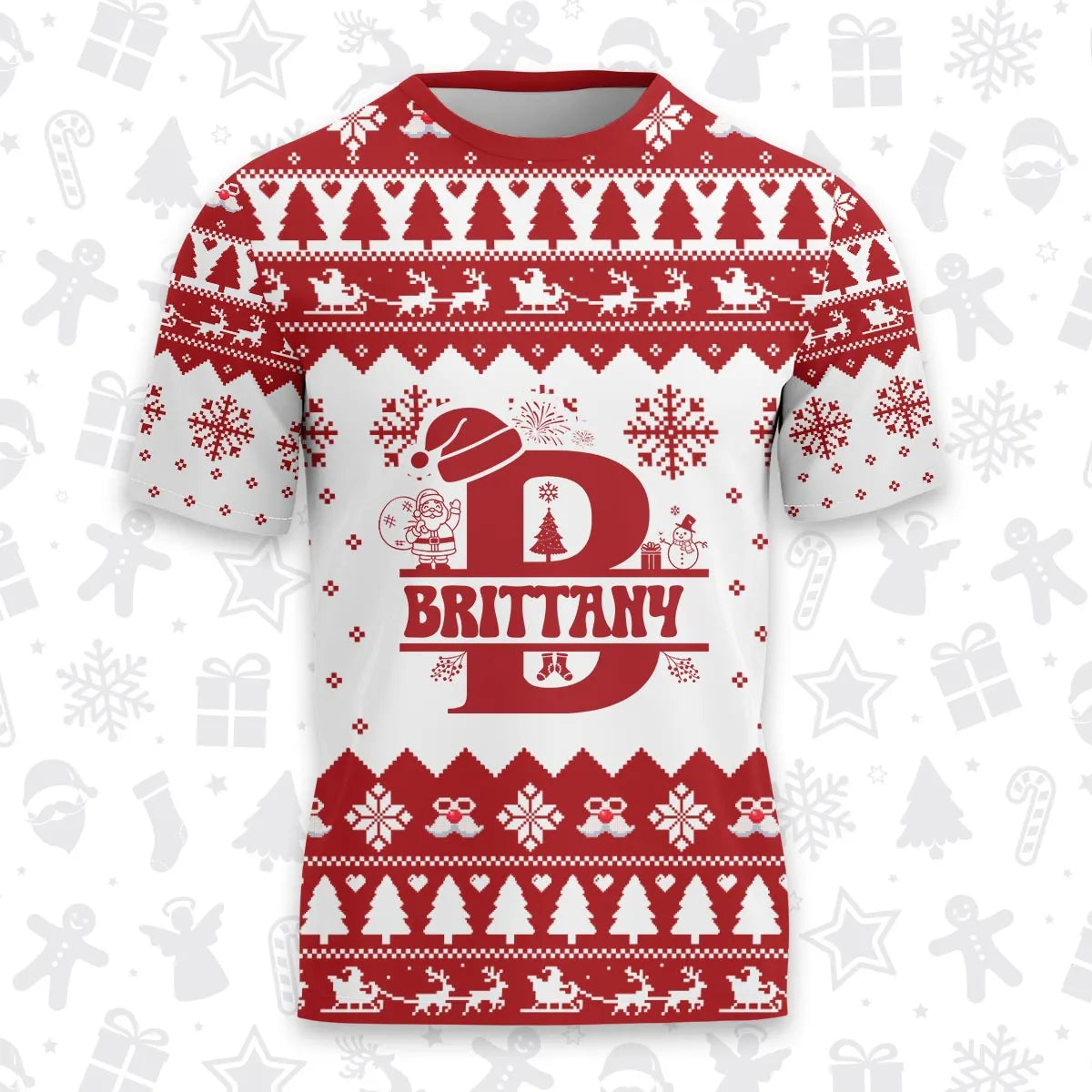 BRITTANY Personalized Christmas T-Shirt Pajama Set - Holiday Gift Outfit 13K1-CR2