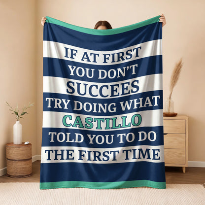 If At First You Don't Succeed Blue & White Striped Fleece Blanket CASTILLO 13K1 BK55