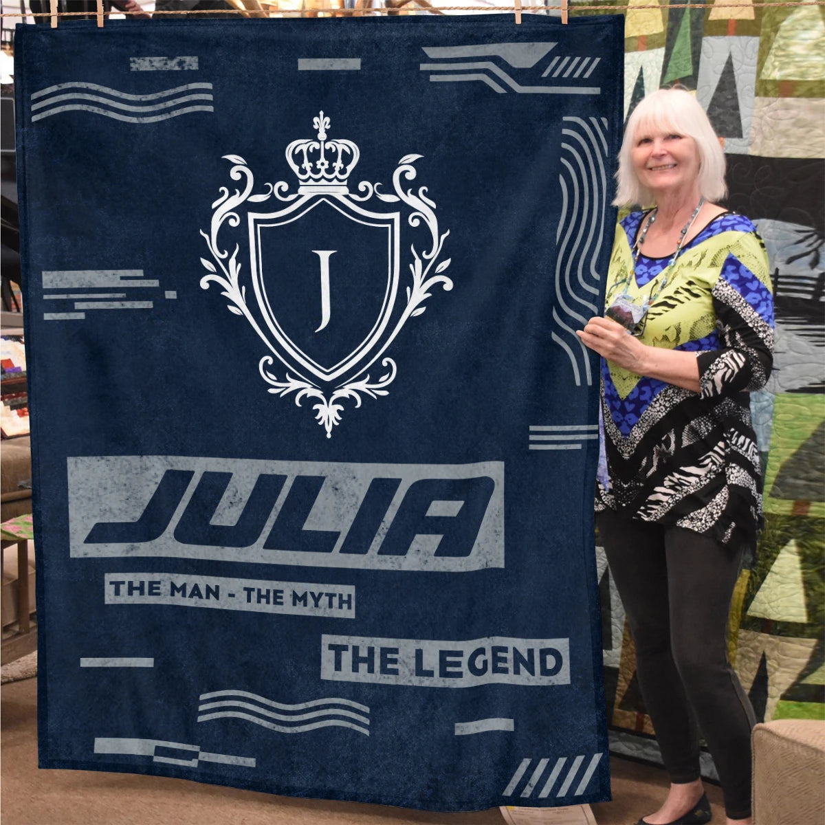 The Man The Myth The Legend Blue & Gray Fleece Blanket  JULIA 13K1 BK08
