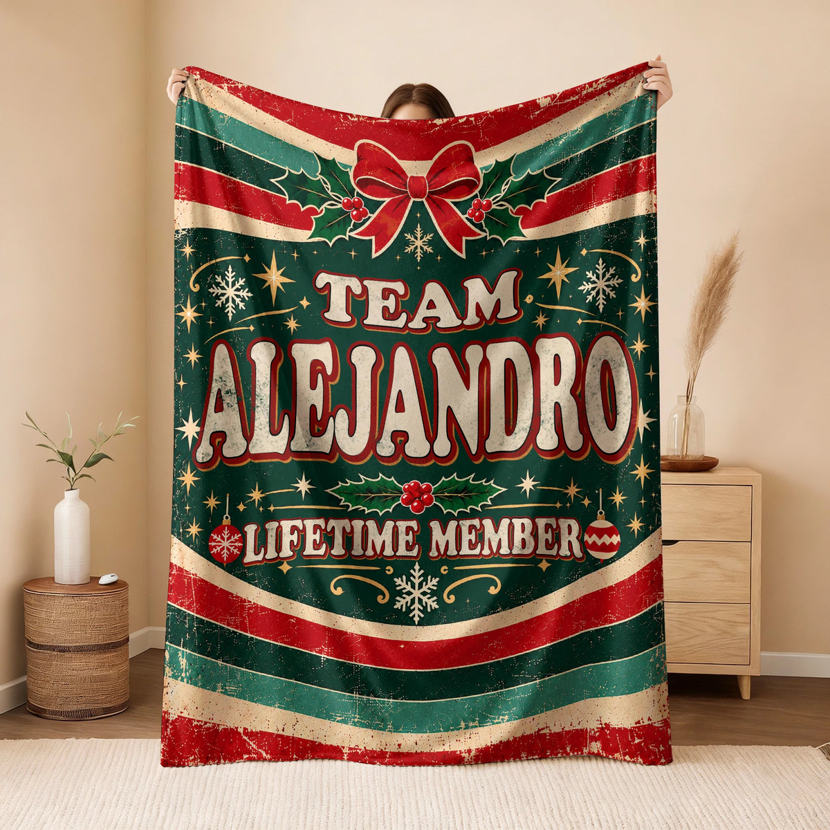 Team Your Name Lifetime Member Christmas Fleece Blanket ALEJANDRO 13K1 BK52