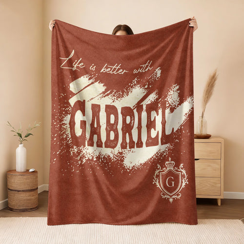 Life Is Better With Your Name Terracotta Cream Fleece Blanket GABRIEL 13K1 BK30