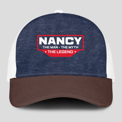 The Man The Myth The Legend Navy Brown And White Mesh Cap NANCY 13K1 C200PF