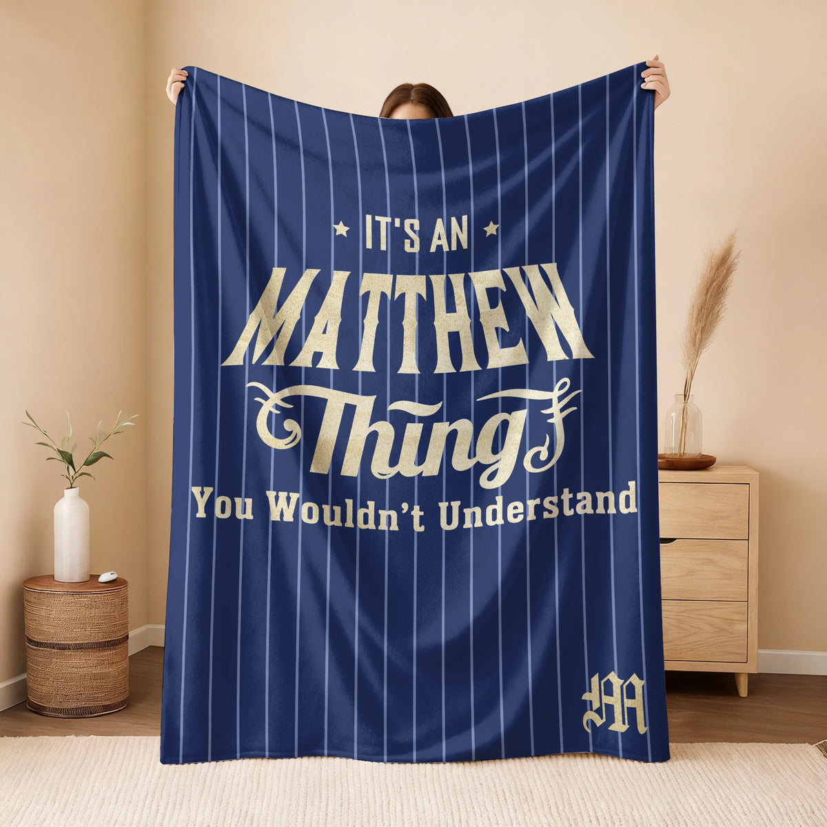 Your Name Thing Striped Blue Fleece Blanket MATTHEW 13K1 BK23